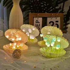 [Estoque pronto] Criativo diy concha tulipa luz noturna coração artesanal presente decoração luminosa cabeceira Desktop