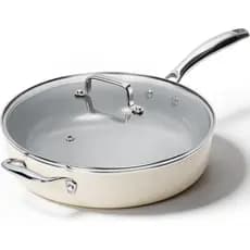 Panela Antiaderente Kikcoin com Tampa - Panela Profunda de Cerâmica de 12 polegadas para Cozinhar - Panela Grande de 5 Q