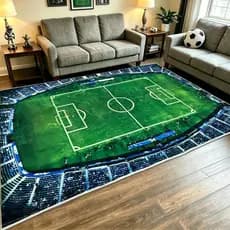 Tapete de Futebol para Quarto, 5'x7' Tapete Premium Ultra-Macio com Estampa de Campo de Futebol, Tapete Esportivo para D