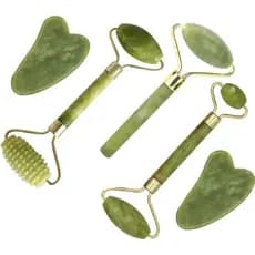 Conjunto de Rolo de Jade e Gua Sha 5 em 1 - Ferramentas de Massagem Facial - Conjunto de Massagem Facial com Rolo de Jad