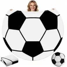 Manta Esportiva Redonda de 60", Flanela Macia com Capa de Armazenamento, Pode Ser Usada como Almofada, Cobertor Decorati