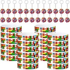 48 Peças de Lembrancinhas para Festa de Futebol 2026 com Chaveiros de Bandeiras de Países, Pulseiras de Silicone com Ban