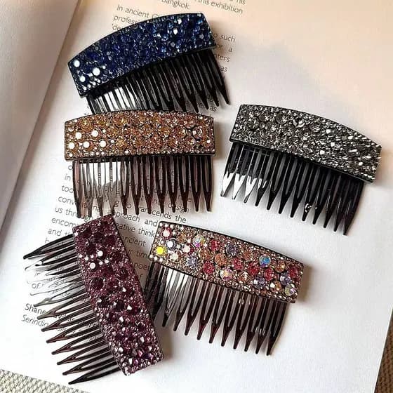 [Estoque pronto] Novo estilo leve luxo piscando diamante inserção pente temperamento francês strass menina clipe lateral