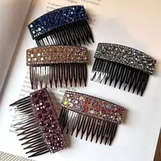 [Estoque pronto] Novo estilo leve luxo piscando diamante inserção pente temperamento francês strass menina clipe lateral
