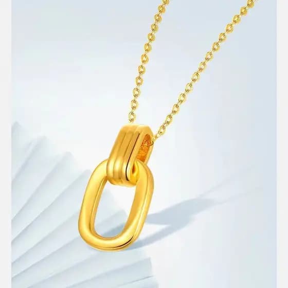 [Estoque pronto] Areia ouro jóias fivela segura pingente colar feminino colar interligado luz luxo High-End sentimento i