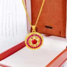 [Estoque pronto] Areia ouro jóias novo chinês rosa vermelho diamante lótus bússola pingente colar luz luxo moda clavícul