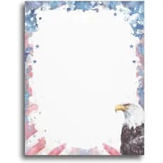 Papel Timbrado Patriótico com Águarela de Águia Americana - 50 Folhas 8,5" x 11" - Papel Decorativo para Escrita - Papel