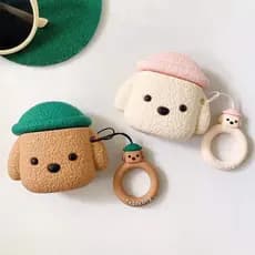 Capa compatível com AirPods 1/2, capa de fone de ouvido criativa e fofa em formato de chapéu de cachorro de pelúcia, est
