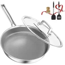 FogDream Frigideira Antiaderente de Titânio de 10" com Tampa, Frigideira de Aço Inoxidável, Segura para Indução e Forno