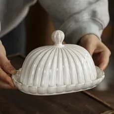[Estoque pronto] Caixa de manteiga de cerâmica retrô com tampa Caixa quadrada de manteiga para manter fresco Cozinha dom