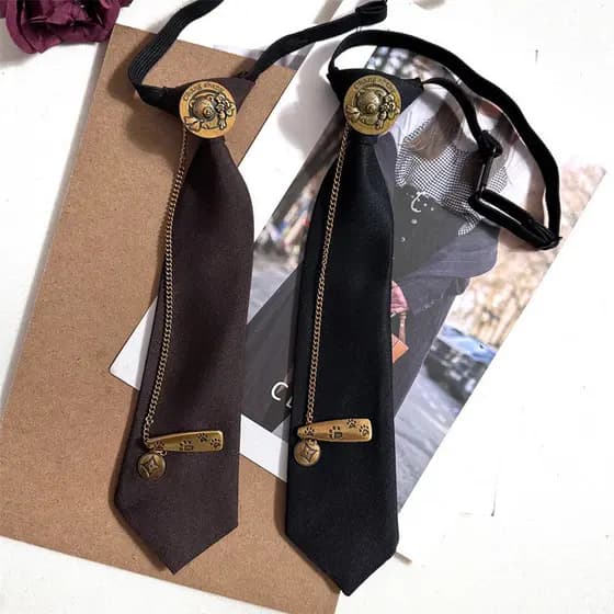 [Estoque pronto] Gravata retrô Premium marrom Bronze corrente de Metal urso cabeça redonda decoração gravata grátis comb