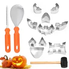 [Estoque pronto] Conjunto de escultura de abóbora de Halloween em estoque pronto, molde de biscoito de aço inoxidável, f