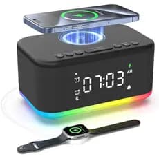 Relógio Despertador com Carregamento Sem Fio para Quarto, Relógios Despertadores Digitais para Quartos com Bluetooth, Al