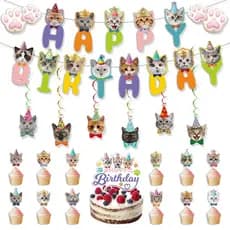 [Estoque pronto] Decoração de festa de aniversário de gato, cartão de inserção de bolo, conjunto espiral, decoração de B