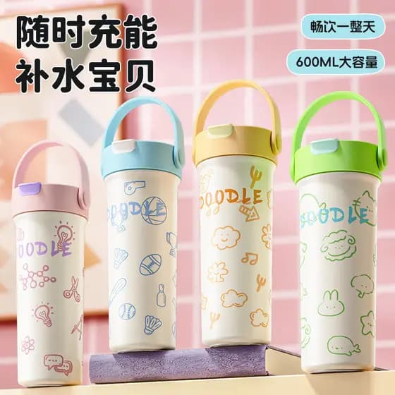 [Estoque pronto] Novo gatinho portátil duplo copo de café para beber copo térmico de aço inoxidável portátil chá separaç