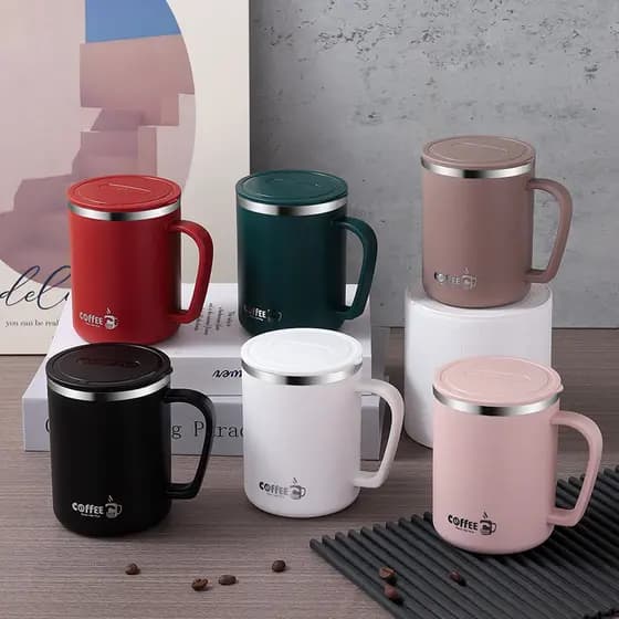 [Estoque pronto] Caneca 304 de aço inoxidável resistente a choques dormitório estudantil copo de leite com tampa homens