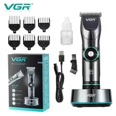 Máquina de Cortar Cabelo Profissional VGR V-2561 - Velocidade Variável, Visor LCD Duplo, Base de Carregamento USB