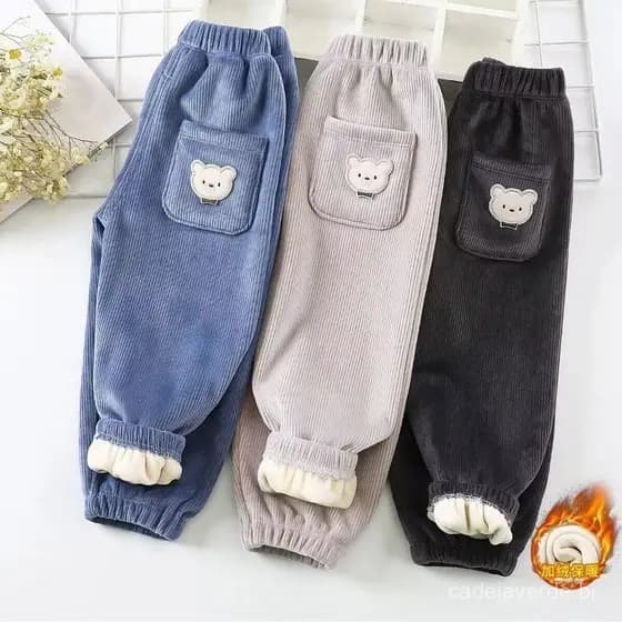Crianças Calças Quentes Outono Inverno Meninas Engrossar Do Bebê Meninos Bonito Urso Impressão Casuais Harem