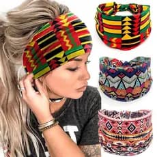 Moda Algodão Estiramento Padrão Africano Impressão Torção Estilo Elástico Faixa De Cabelo Larga Turbante Nó Headwrap .