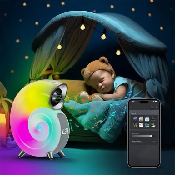 Som em formato de Concha LED Speaker Bluetooth Luz Atmosfera RGB Despertador, Subwoofer Caracol