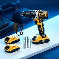 Furadeira Parafusadeira 48V Profissional com 2 Baterias Kit Completo Brocas e Acessórios para Eletricista e Construção