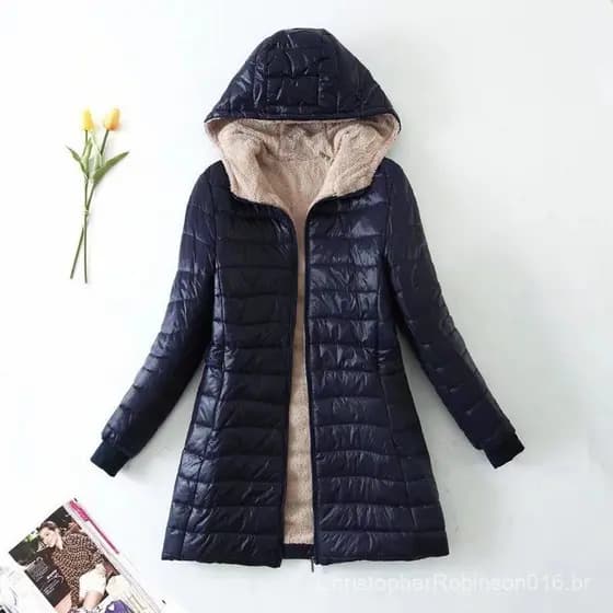 Jaqueta de Algodão Slim Fit com Capuz Estilo Coreano de Comprimento Médio para Outono/Inverno 2026 com Isolamento de Pel