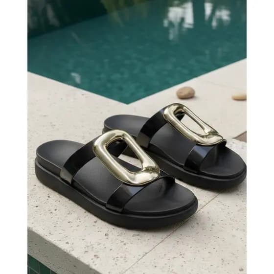 CHINELO SANDÁLIA FEMININA SLIDE PLATAFORMA SARA AVA SALTO TAMANCO EXCLUSIVO APLIQUE LEVE LANÇAMENTO SHOESBIZ