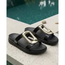 CHINELO SANDÁLIA FEMININA SLIDE PLATAFORMA SARA AVA SALTO TAMANCO EXCLUSIVO APLIQUE LEVE LANÇAMENTO SHOESBIZ