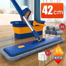 KIT 9 Esfregões Milagrosos Limpa Seco e Úmido sem Enxague Balde com Raspador Dobrável e Super Absorvente