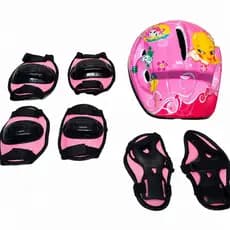 Kit Proteção Infantil Rosa Capacete Joelheira Cotoveleira Luva Bike Patins Skate