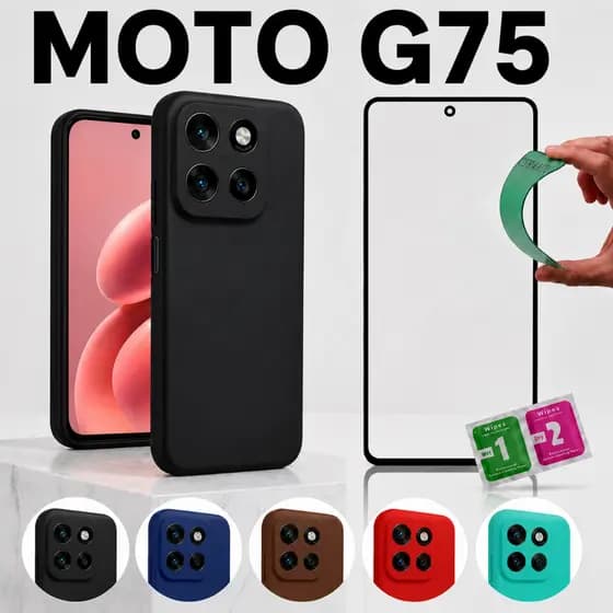 Motorola Moto G75 Capa Silicone Aveludada Premium Anti Impacto Proteção De Câmera + 9D película protetora