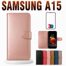 Capa Carteira Flip Galaxy  Samsung A15 4g A155 A15 5g Magnética Couro Porta Cartão Anti Impacto Suporte + Película 9D