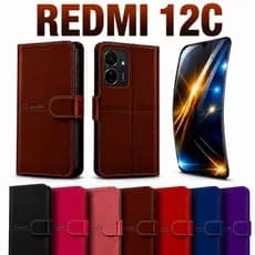 Capa Carteira Flip Redmi 12c Magnética Couro Porta Cartão Anti Impacto Suporte + Película 9D