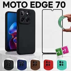 Motorola Moto Edge 70 Capa Silicone Aveludada Premium Anti Impacto Proteção De Câmera + 9D película protetora