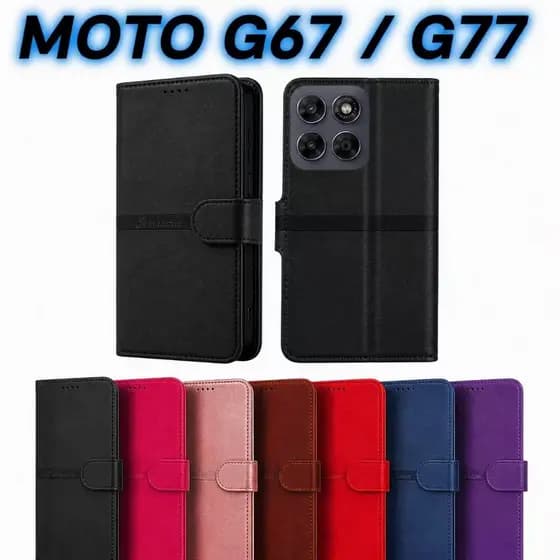 Capa Carteira Flip Motorola Moto G77 e Moto G67 Magnética Couro Porta Cartão Anti Impacto Suporte + Película 9D