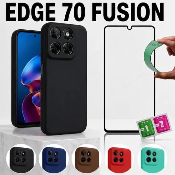 Moto Edge 70 Fusion / 70 Fusion Plus +  Capa Silicone Aveludada Premium Anti Impacto Proteção De Câmera + película 9D