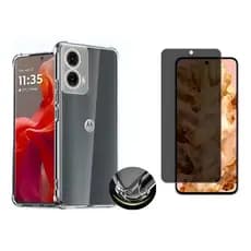 Capa Transparente Anti Impacto + Película Privacidade Para Moto G35 6.72 Proteção Câmera Silicone Premium