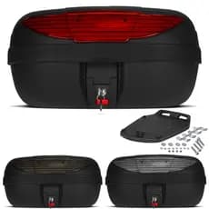 Baú Bauleto Moto Smartbox 2 45 Litros Preto Com Conjunto Fixação Vermelho Fumê e Cristal - Pro Tork