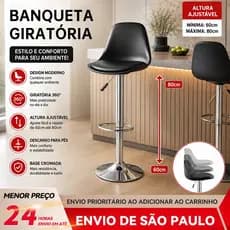 BAIERDI Cadeira de Bar Robusta Giratória 360° Altura Regulável Banco Ergonômico Resistente Casa Restaurante