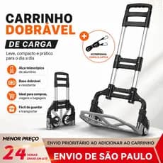 BAIERDI Carrinho de Mão Dobrável 75kg com Roda PU Silenciosa + Corda Elástica Grátis