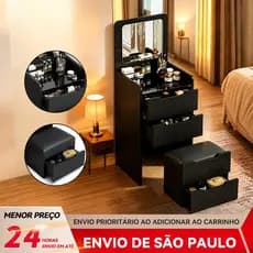 BAIERDI Penteadeira Luxo Espelho LED Três Tons 4 Gavetas Banco Acompanhante Mesa Maquiagem Quarto
