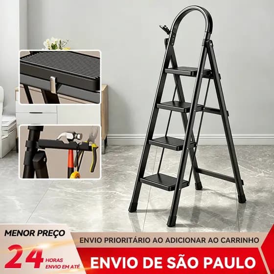BAIERDI Escada Doméstica Dobrável Reforçada 3/4/5 Degraus | Alta Carga 250kg Pés Antiderrapantes