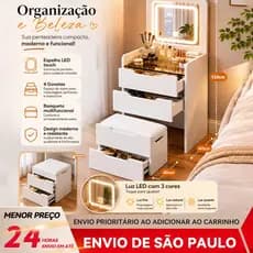BAIERDI Penteadeira com Espelho LED 3 Cores + Banquinho com Gaveta Quarto
