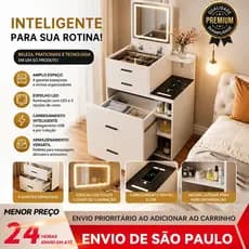 BAIERDI Penteadeira com Carregador Sem Fio Espelho LED 360° e Gavetas Multiuso