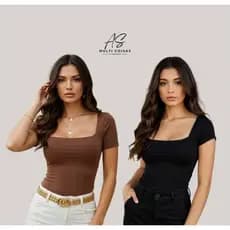 KIT 2 BABY LOOK GOLA QUADRADA PREMIUM VARIAS CORES