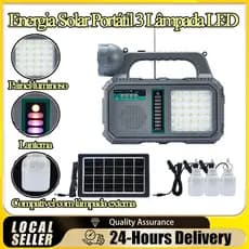 Kit Solar PortáTil Com Lanterna Led E 3 LâMpadas Ideal Para Falta De Energia Camping Pesca E Uso DoméStico RáDio Fm