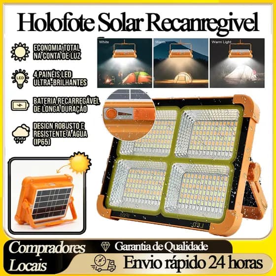 Holofote Solar Led Recarregável Portátil PotenteSolar LED Recarregável Iluminação de emergência Acampamento ao ar livre
