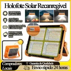 Holofote Solar Led Recarregável Portátil PotenteSolar LED Recarregável Iluminação de emergência Acampamento ao ar livre