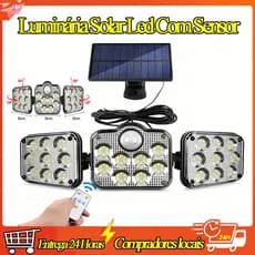 Luminária Solar Led com Sensor de Movimento Luz Fria Ajustável para ambientes externos Solar Giratório Sensor Movimento