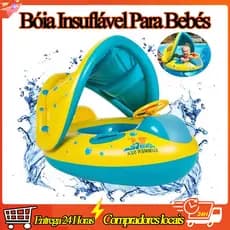 Boia Bote Inflavel Bebe Protecao UV Carrinho Com Cobertura E Bomba De Ar Boia Inflável para Bebê com Cobertura ﻿UV